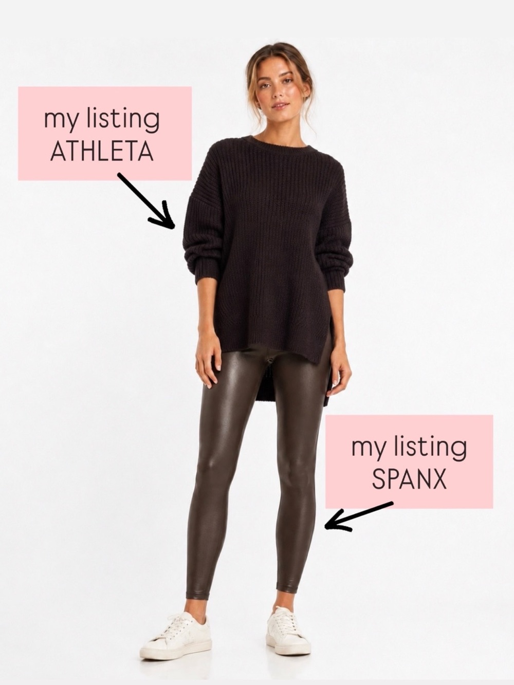 ATHLETA Merino Wool Blend Ribbed Sweater M Dark Chocolate High Low Tunic Cottage - Picture 2 of 14